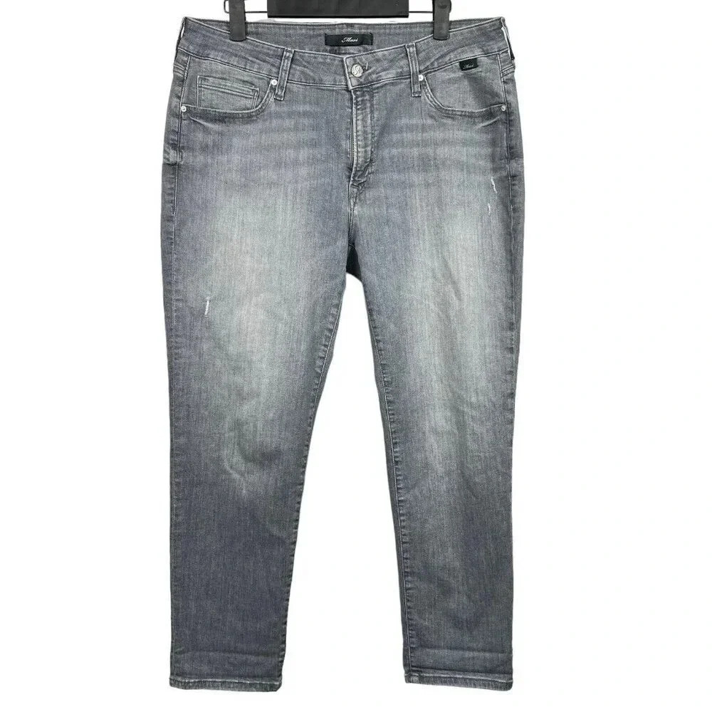 Mavi Womens Emma Slim Boyfriend Jeans Size 32P Gray Mild Distressed Stretch NWOT